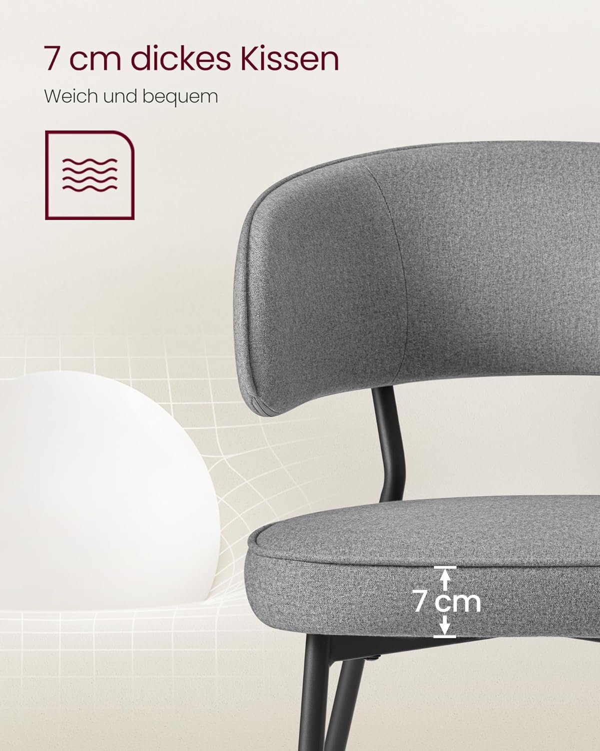 VASAGLE Set of 2 Dining Chairs, Kitchen Chairs, Living Room Chairs, Modern Metal Legs, Dark Grey, LDC112G01 6 VASAGLE Set of 2 Dining Chairs, Kitchen Chairs, Living Room Chairs, Modern Metal Legs, Dark Grey, LDC112G01 - Bild 6