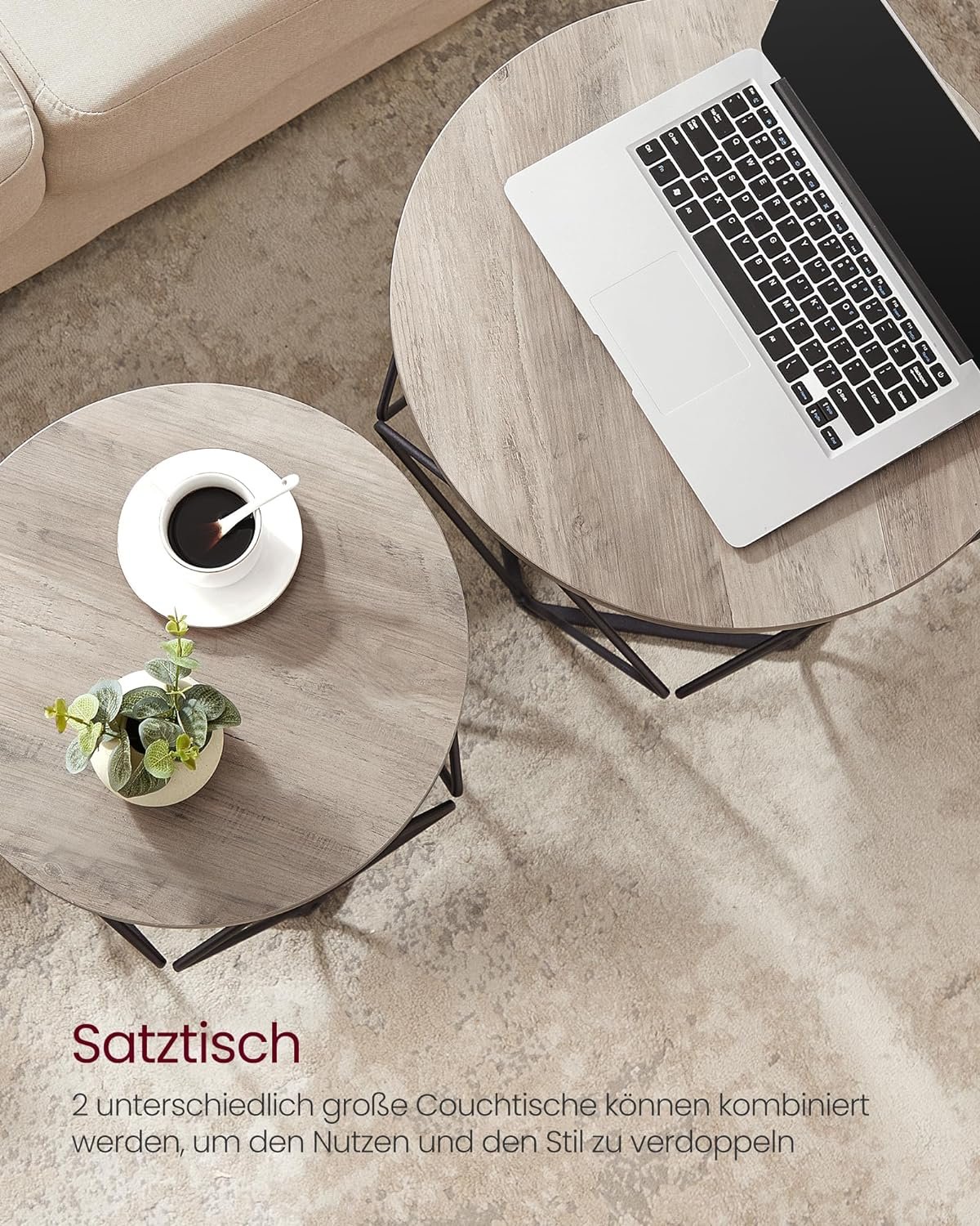 Runt soffbord, set om 2, vardagsrumsbord, sidobord, grå-svart 5 Runt soffbord, set om 2, vardagsrumsbord, sidobord, grå-svart - Bild 5