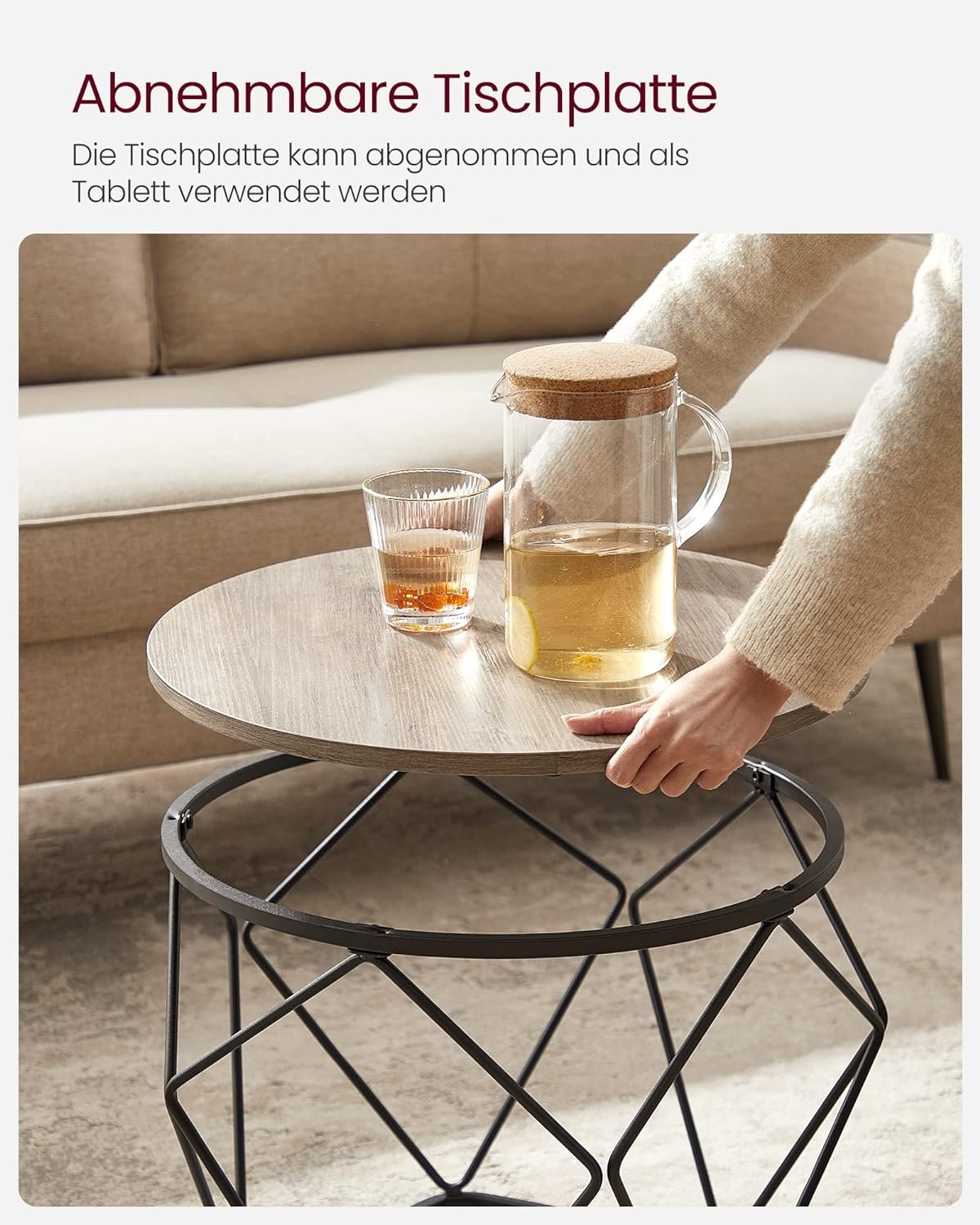 Runt soffbord, set om 2, vardagsrumsbord, sidobord, grå-svart 6 Runt soffbord, set om 2, vardagsrumsbord, sidobord, grå-svart - Bild 6