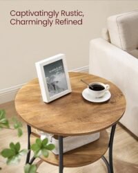 VASAGLE Side Table, Round End Table with 2 Storage Shelves for Living Room, Bedroom, Nightstand with Steel Frame for Small Spaces, Accent Coffee Table, Rustic Walnut and Ink Black - Bild 3