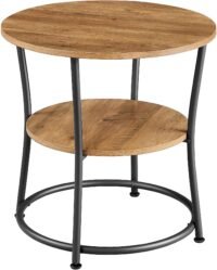 VASAGLE Side Table, Round End Table with 2 Storage Shelves for Living Room, Bedroom, Nightstand with Steel Frame for Small Spaces, Accent Coffee Table, Rustic Walnut and Ink Black - Bild 6