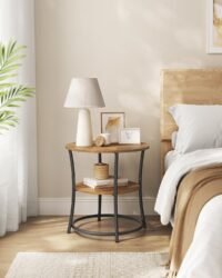 VASAGLE Side Table, Round End Table with 2 Storage Shelves for Living Room, Bedroom, Nightstand with Steel Frame for Small Spaces, Accent Coffee Table, Rustic Walnut and Ink Black - Bild 7