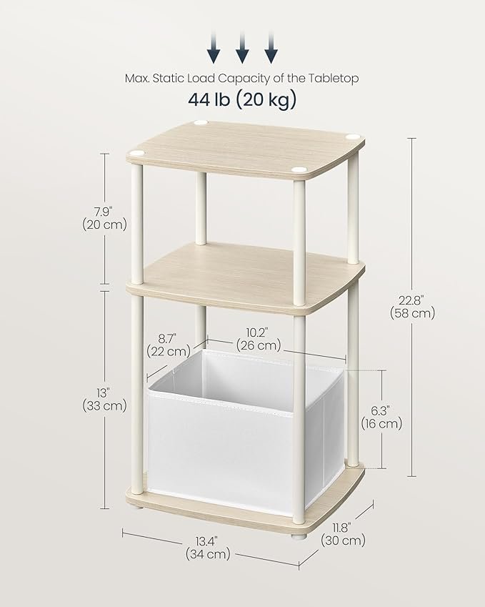 SONGMICS HOME Side Table, Bedside Table, End Table with 3 Storage Shelves, Fabric Basket, for Bedroom, Living Room, Steel Frame, 30 x 34 x 58 cm, Modern, Natural Beige LET286N01 3 SONGMICS HOME Side Table, Bedside Table, End Table with 3 Storage Shelves, Fabric Basket, for Bedroom, Living Room, Steel Frame, 30 x 34 x 58 cm, Modern, Natural Beige LET286N01 - Bild 3