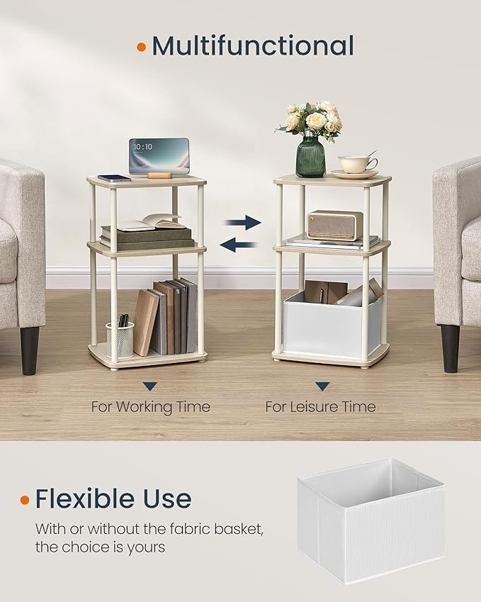 SONGMICS HOME Side Table, Bedside Table, End Table with 3 Storage Shelves, Fabric Basket, for Bedroom, Living Room, Steel Frame, 30 x 34 x 58 cm, Modern, Natural Beige LET286N01 5 SONGMICS HOME Side Table, Bedside Table, End Table with 3 Storage Shelves, Fabric Basket, for Bedroom, Living Room, Steel Frame, 30 x 34 x 58 cm, Modern, Natural Beige LET286N01 - Bild 5