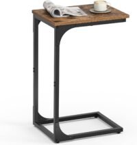 C-format sidobord, litet sidobord, soffbord med metallram, brunt och svart