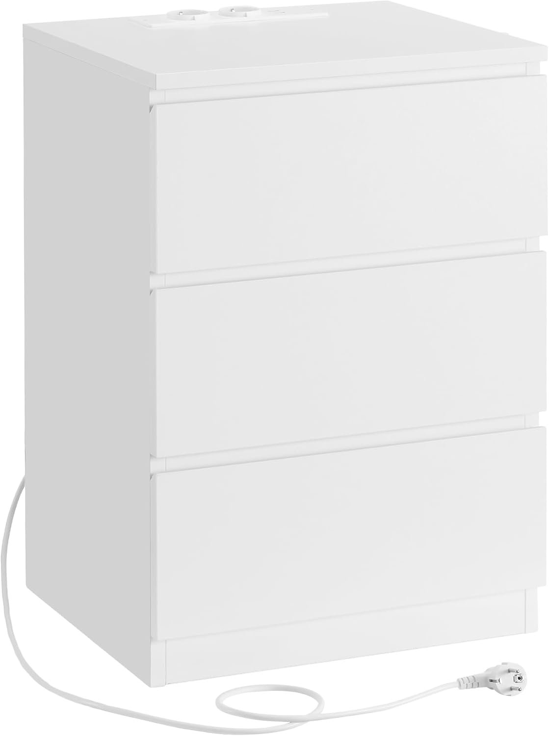 Nattduksbord, Sidobord, 3 lådor, 2 nätuttag, 2 USB-portar, Cloud White 1 Nattduksbord, Sidobord, 3 lådor, 2 nätuttag, 2 USB-portar, Cloud White