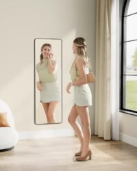 Spegel 120x40cm, Rektangulär Spegel Väggdörrmonterad Aluminiumlegeringsram, Bläcksvart