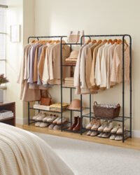 Klädhängare, Öppen Garderob, Klädställning med Förvaringshyllor, Matt Svart