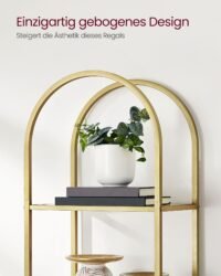 5-våningshylla, hylla i härdat glas, stålkonstruktion, metalliskt guld och transparent 5 5-våningshylla, hylla i härdat glas, stålkonstruktion, metalliskt guld och transparent - Bild 5