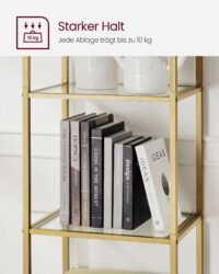 5-våningshylla, hylla i härdat glas, stålkonstruktion, metalliskt guld och transparent 6 5-våningshylla, hylla i härdat glas, stålkonstruktion, metalliskt guld och transparent - Bild 6