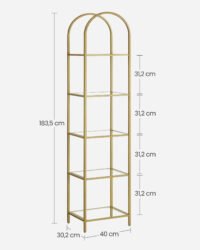 5-våningshylla, hylla i härdat glas, stålkonstruktion, metalliskt guld och transparent 7 5-våningshylla, hylla i härdat glas, stålkonstruktion, metalliskt guld och transparent - Bild 7