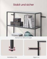 VASAGLE Bookcase, 6-Tier Bookshelf, Slim Shelving Unit for Bedroom, Bathroom, Home Office, Tempered Glass, Steel Frame - Bild 5