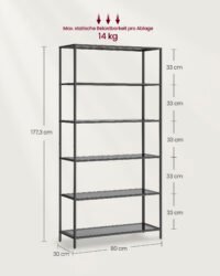 VASAGLE Bookcase, 6-Tier Bookshelf, Slim Shelving Unit for Bedroom, Bathroom, Home Office, Tempered Glass, Steel Frame - Bild 6