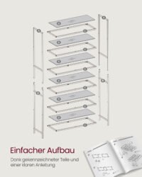 VASAGLE Bookcase, 6-Tier Bookshelf, Slim Shelving Unit for Bedroom, Bathroom, Home Office, Tempered Glass, Steel Frame - Bild 7