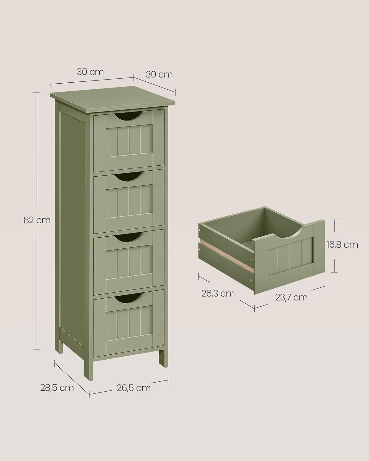Badrumsskåp, med 4 lådor, 30 x 30 x 82 cm, för badrum, sovrum, kök, modern, lauriergrön 3 Badrumsskåp, med 4 lådor, 30 x 30 x 82 cm, för badrum, sovrum, kök, modern, lauriergrön - Bild 3