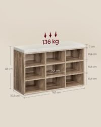 VASAGLE Shoe Storage Bench, Shoe Rack, with Storage Drawer, Entryway Furniture, Industrial Style, Steel Frame, for Living Room, Bedroom, Entryway, Rustic Brown and Ink Black LSB051K01 - Bild 3