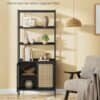 Vasagle 6-tiers bokhylla med rattan-glasdörrar i boho-stil för vardagsrum och studie.