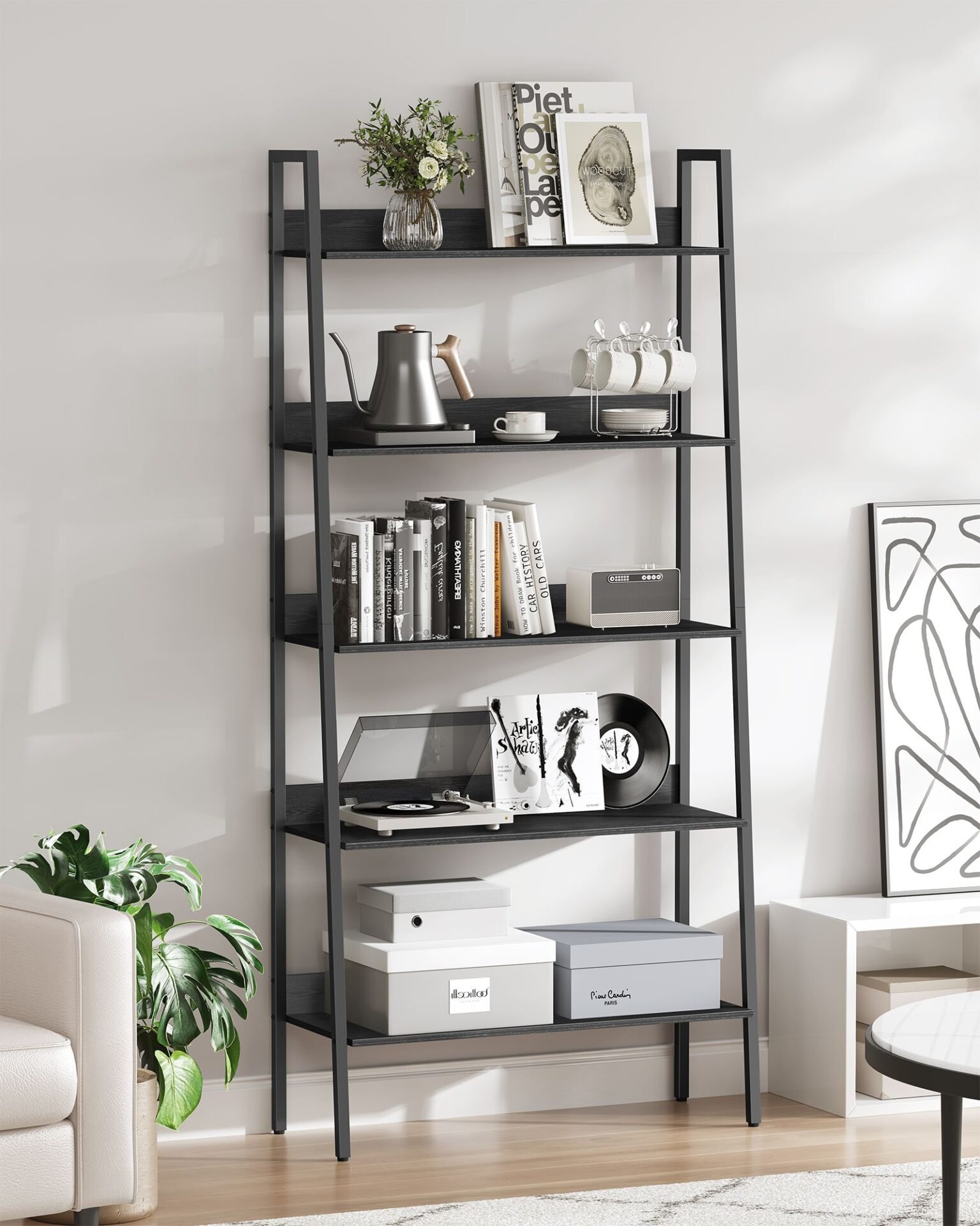 VASAGLE Bookshelf, Ladder Shelf 4-Tier, Freestanding Storage Shelves, for Home Office Living Room Bedroom Kitchen, Steel Frame, Simple Assembly, Industrial, Rustic Brown and Black ULLS108B01 3 VASAGLE Bookshelf, Ladder Shelf 4-Tier, Freestanding Storage Shelves, for Home Office Living Room Bedroom Kitchen, Steel Frame, Simple Assembly, Industrial, Rustic Brown and Black ULLS108B01 - Bild 3