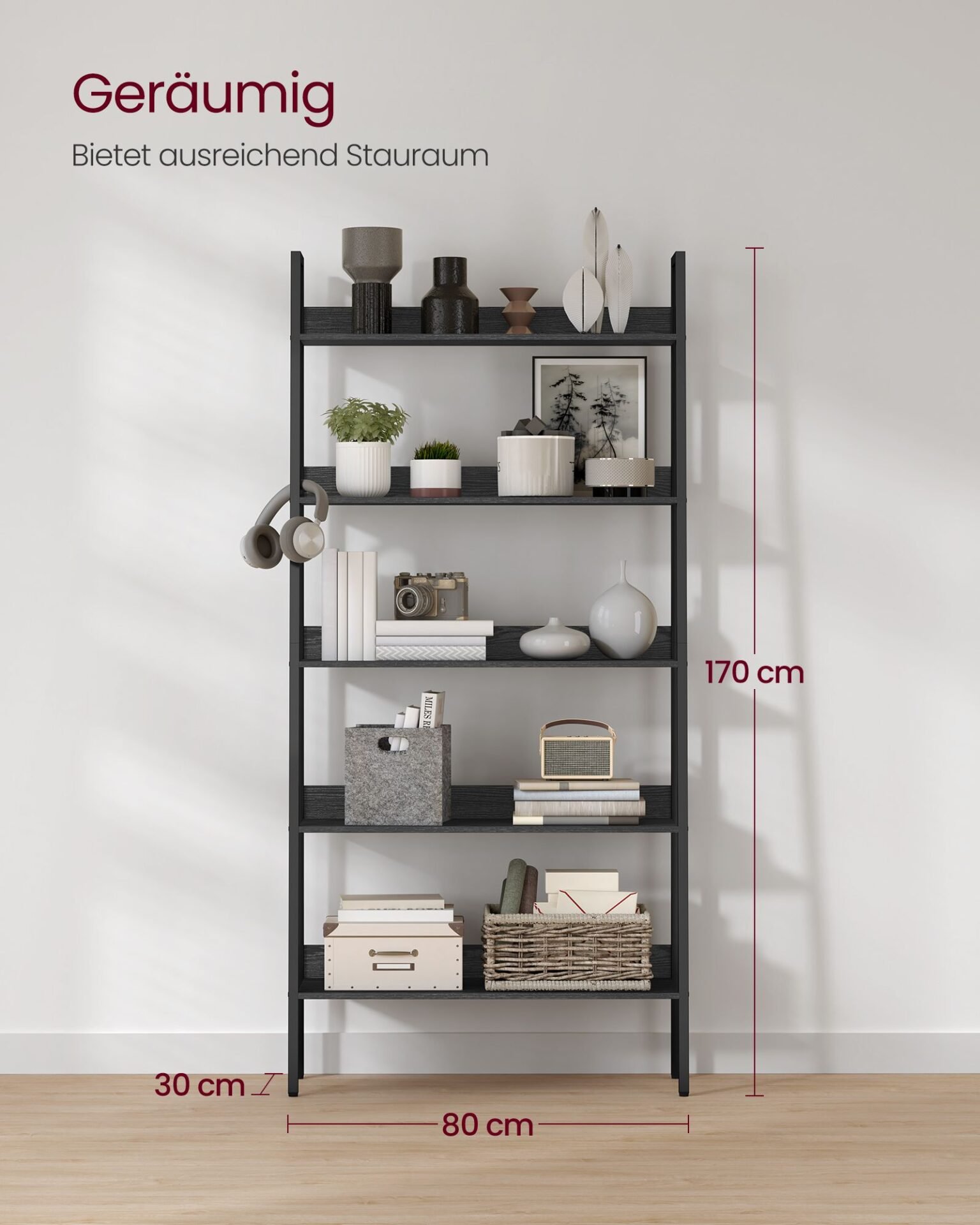 VASAGLE Bookshelf, Ladder Shelf 4-Tier, Freestanding Storage Shelves, for Home Office Living Room Bedroom Kitchen, Steel Frame, Simple Assembly, Industrial, Rustic Brown and Black ULLS108B01 4 VASAGLE Bookshelf, Ladder Shelf 4-Tier, Freestanding Storage Shelves, for Home Office Living Room Bedroom Kitchen, Steel Frame, Simple Assembly, Industrial, Rustic Brown and Black ULLS108B01 - Bild 4