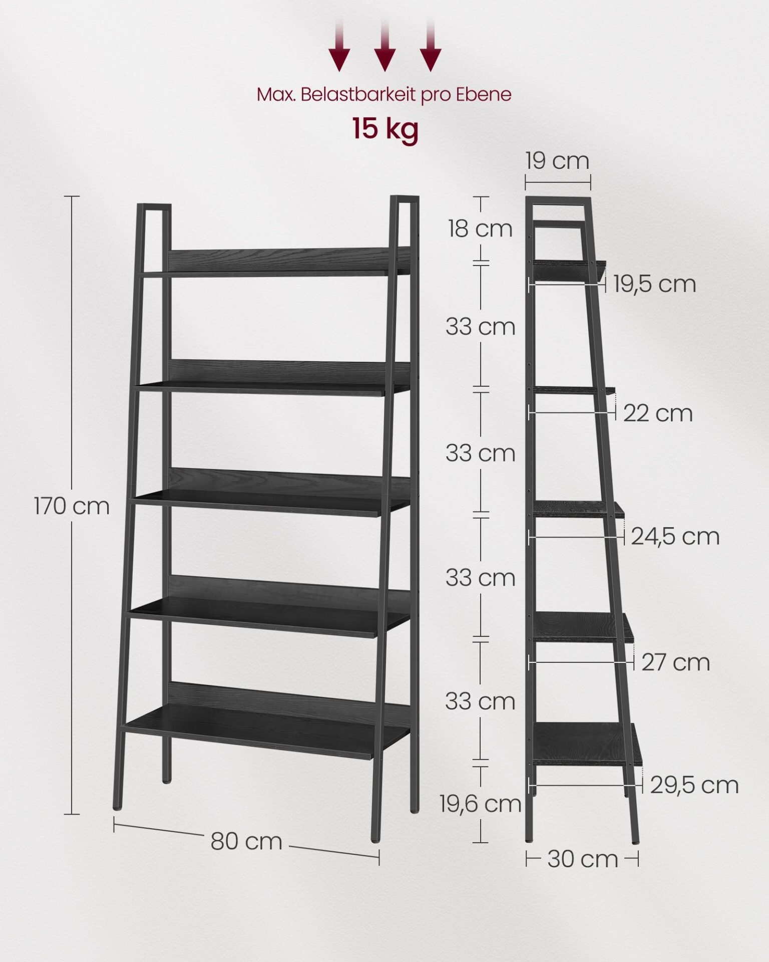 VASAGLE Bookshelf, Ladder Shelf 4-Tier, Freestanding Storage Shelves, for Home Office Living Room Bedroom Kitchen, Steel Frame, Simple Assembly, Industrial, Rustic Brown and Black ULLS108B01 7 VASAGLE Bookshelf, Ladder Shelf 4-Tier, Freestanding Storage Shelves, for Home Office Living Room Bedroom Kitchen, Steel Frame, Simple Assembly, Industrial, Rustic Brown and Black ULLS108B01 - Bild 7