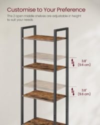 Bokhylla med 6 våningar, hög bokhylla med dörr, metallram, rustik brun och bläcksvart - Bild 6
