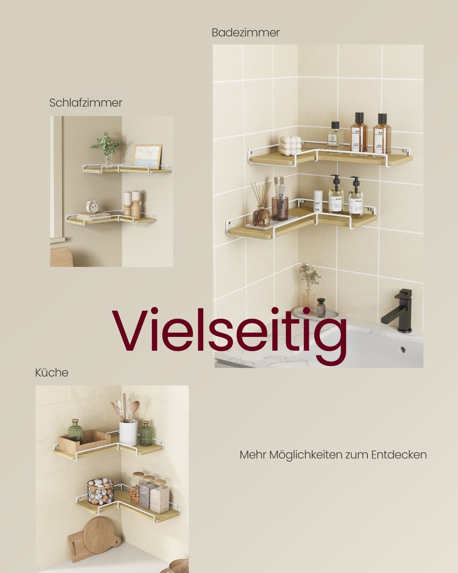 VASAGLE Corner Floating Shelves, Wall Shelf Set of 2, Corner Shelves for Wall Decor and Storage, Rustic Wood Shelves for Bathroom Bedroom Kitchen, with Cable Space, Rustic Brown and Black ULLS831B01 3 VASAGLE Corner Floating Shelves, Wall Shelf Set of 2, Corner Shelves for Wall Decor and Storage, Rustic Wood Shelves for Bathroom Bedroom Kitchen, with Cable Space, Rustic Brown and Black ULLS831B01 - Bild 3