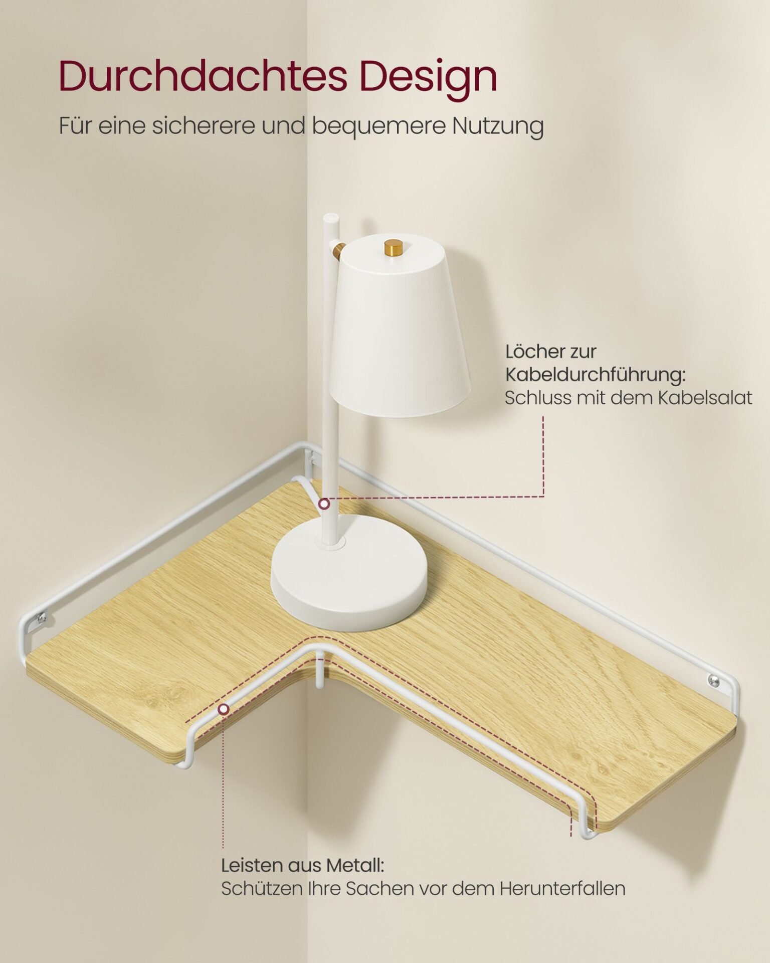 VASAGLE Corner Floating Shelves, Wall Shelf Set of 2, Corner Shelves for Wall Decor and Storage, Rustic Wood Shelves for Bathroom Bedroom Kitchen, with Cable Space, Rustic Brown and Black ULLS831B01 5 VASAGLE Corner Floating Shelves, Wall Shelf Set of 2, Corner Shelves for Wall Decor and Storage, Rustic Wood Shelves for Bathroom Bedroom Kitchen, with Cable Space, Rustic Brown and Black ULLS831B01 - Bild 5