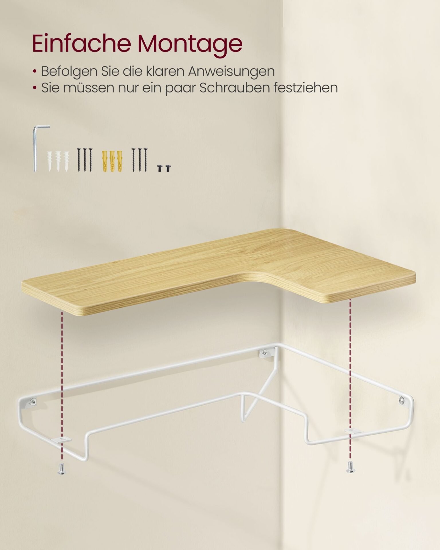 VASAGLE Corner Floating Shelves, Wall Shelf Set of 2, Corner Shelves for Wall Decor and Storage, Rustic Wood Shelves for Bathroom Bedroom Kitchen, with Cable Space, Rustic Brown and Black ULLS831B01 6 VASAGLE Corner Floating Shelves, Wall Shelf Set of 2, Corner Shelves for Wall Decor and Storage, Rustic Wood Shelves for Bathroom Bedroom Kitchen, with Cable Space, Rustic Brown and Black ULLS831B01 - Bild 6