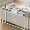Konsolbord med uttag, 2 fack, modern design, vit finish.