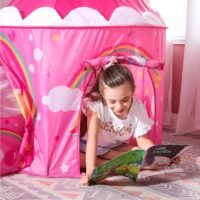 SONGMICS 3-in-1 Unicorns Kids Play Tent, Tunnel, Ball Pit Playground, Children's Pop-Up Rocket Tent, Indoor or Outdoor Use, Unicorn Princess Theme, Gift Idea, Birthday Party, Pink LPT701P01 - Bild 4