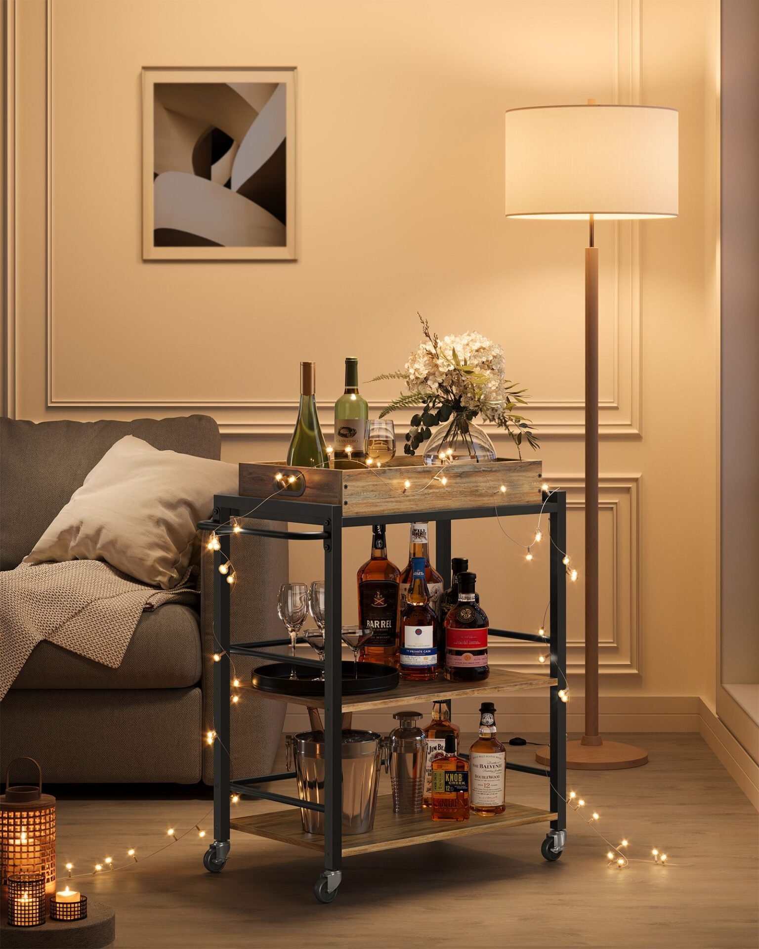 VASAGLE Kitchen Serving Cart with Removable Tray, 3-Tier Kitchen Utility Cart on Wheels with Storage, with Brakes, Levelling Feet, 40 x 72 x 86 cm, Turquoise Brown and Ink Black LRC072K60 7 VASAGLE Kitchen Serving Cart with Removable Tray, 3-Tier Kitchen Utility Cart on Wheels with Storage, with Brakes, Levelling Feet, 40 x 72 x 86 cm, Turquoise Brown and Ink Black LRC072K60 - Bild 7