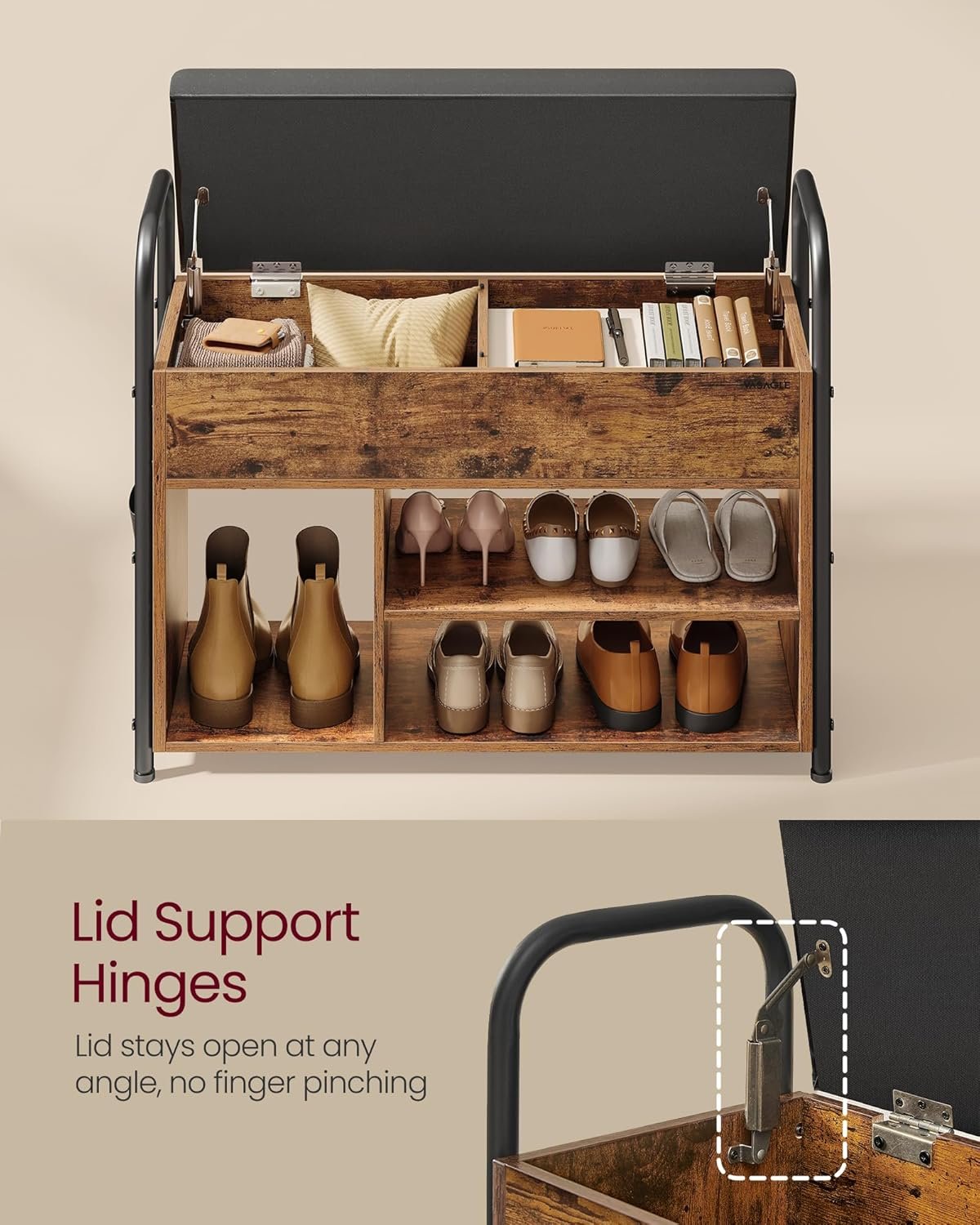 VASAGLE Shoe Bench, Entrance Cabinet, Shoe Storage, Padded Seat and 9 Compartments, Shoe Rack, Load Capacity 136 kg, Natural Beige LHS009K01 6 VASAGLE Shoe Bench, Entrance Cabinet, Shoe Storage, Padded Seat and 9 Compartments, Shoe Rack, Load Capacity 136 kg, Natural Beige LHS009K01 - Bild 6