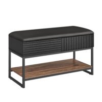 VASAGLE EKHO Collection Shoe Bench, Bench, Trunk, Entrance, Faux Leather, Stitching, Mid-Century Modern Style, Load Capacity up to 135 kg, 30 x 100 x 50 cm, Ink Black LSB113B01