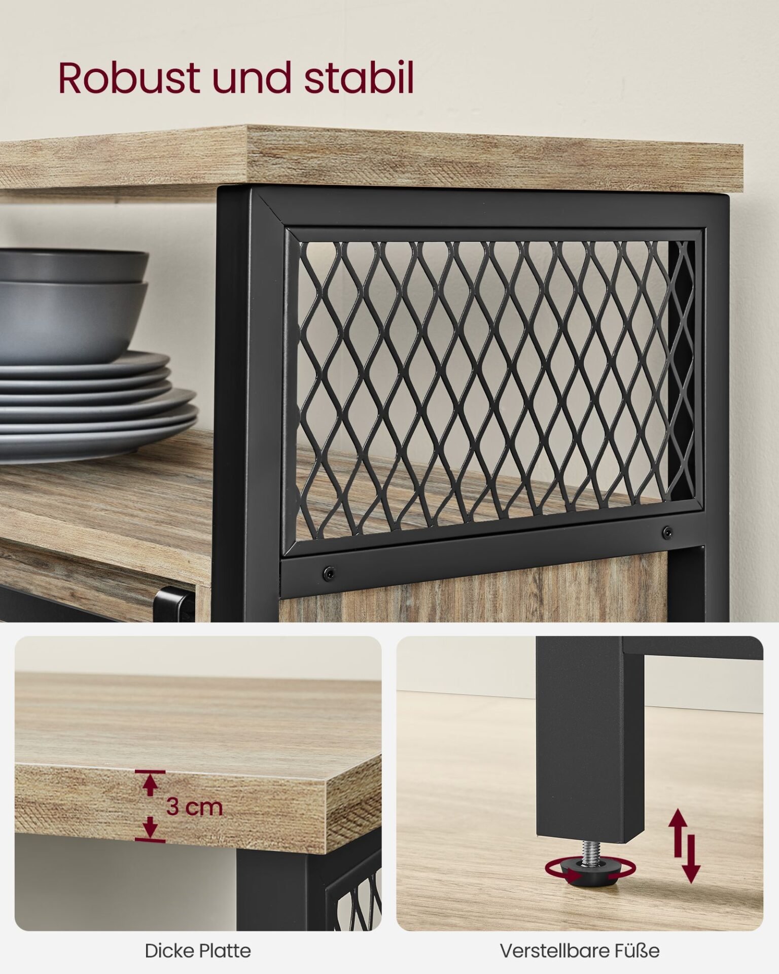 Förvaringsskåp, multifunktionellt skänk med låda, rustik brun och svart 5 Förvaringsskåp, multifunktionellt skänk med låda, rustik brun och svart - Bild 5