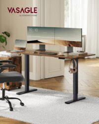 VASAGLE Electric Height-Adjustable Desk 70 x 160 cm with Drawer in Natural Oak and Cloud White