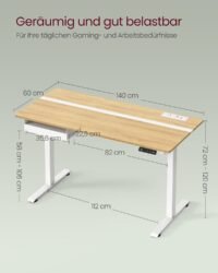 Höjdjusterbart elektriskt skrivbord, 60 x 140 x (72-120), med skärmstativ, Cloud White