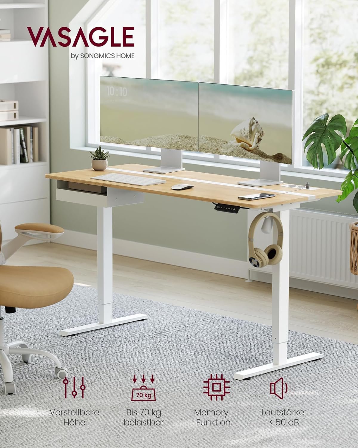 Höjdjusterbart elektriskt skrivbord, 60 x 140 x (72-120), med skärmstativ, Cloud White 2 Höjdjusterbart elektriskt skrivbord, 60 x 140 x (72-120), med skärmstativ, Cloud White - Bild 2