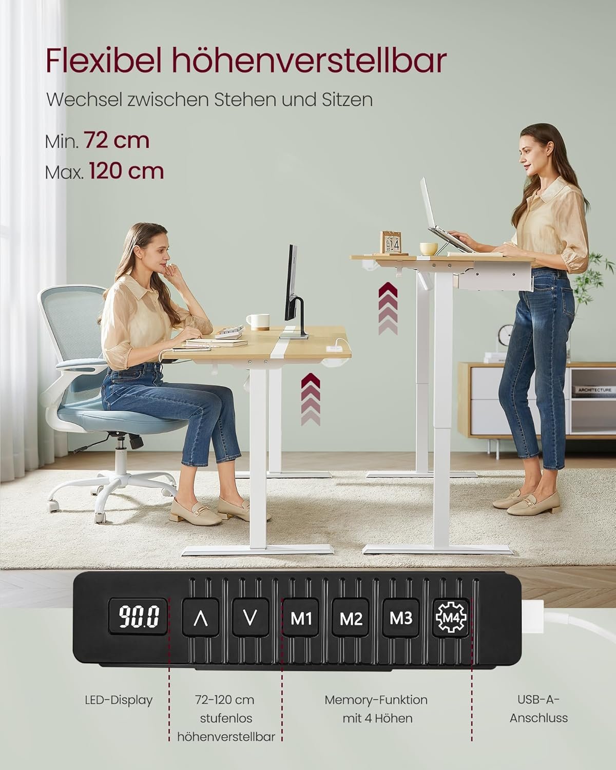 Höjdjusterbart elektriskt skrivbord, 60 x 140 x (72-120), med skärmstativ, Cloud White 3 Höjdjusterbart elektriskt skrivbord, 60 x 140 x (72-120), med skärmstativ, Cloud White - Bild 3