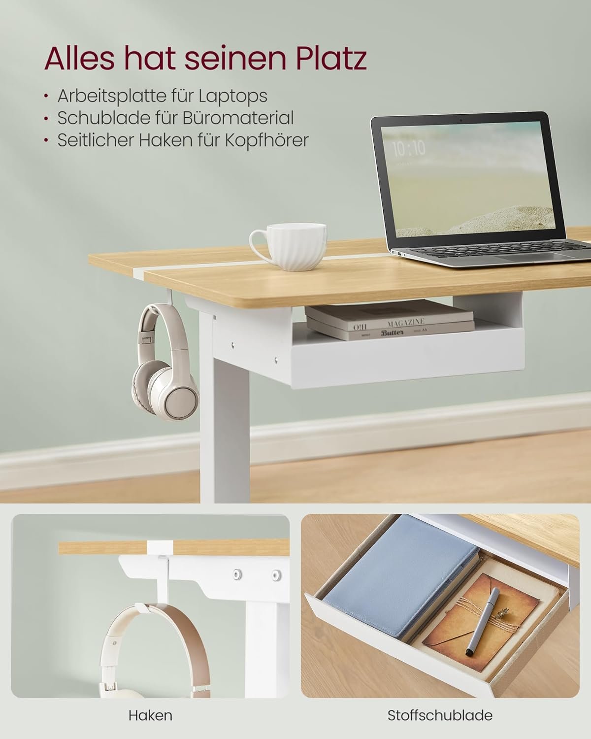 Höjdjusterbart elektriskt skrivbord, 60 x 140 x (72-120), med skärmstativ, Cloud White 6 Höjdjusterbart elektriskt skrivbord, 60 x 140 x (72-120), med skärmstativ, Cloud White - Bild 6