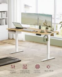 VASAGLE LSD116X01 Height-Adjustable Electric Desk with Socket and Drawer, 70 x 160 cm Table Top, Fully Adjustable, Memory Function with 4 Heights, Vintage Brown/Ink Black