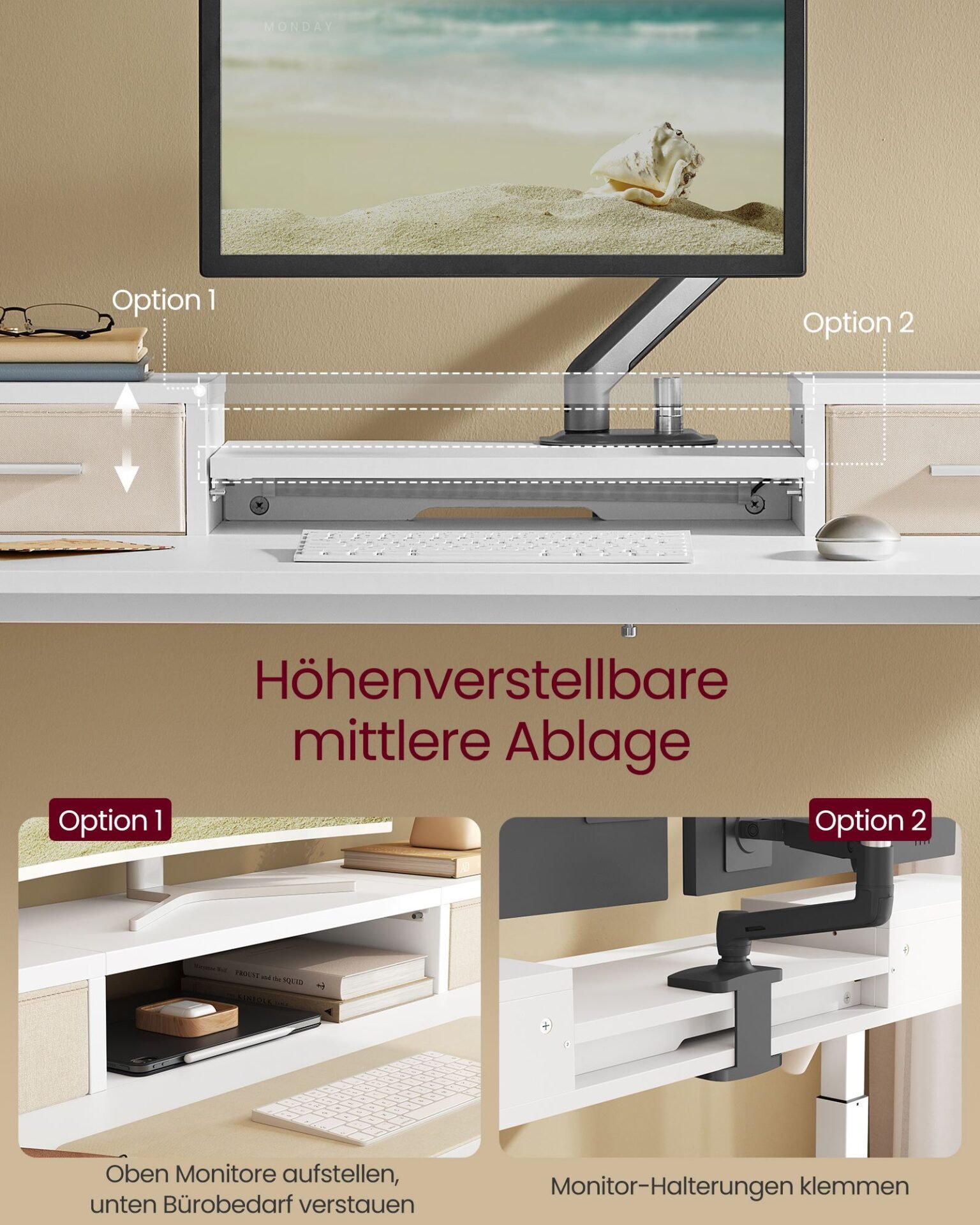 VASAGLE Electric Height Adjustable Desk 60 x 120 x (72-120) cm Continuously Adjustable with Monitor Stand, Hook, Memory Function, Straw Yellow LSD182N01 4 VASAGLE Electric Height Adjustable Desk 60 x 120 x (72-120) cm Continuously Adjustable with Monitor Stand, Hook, Memory Function, Straw Yellow LSD182N01 - Bild 4