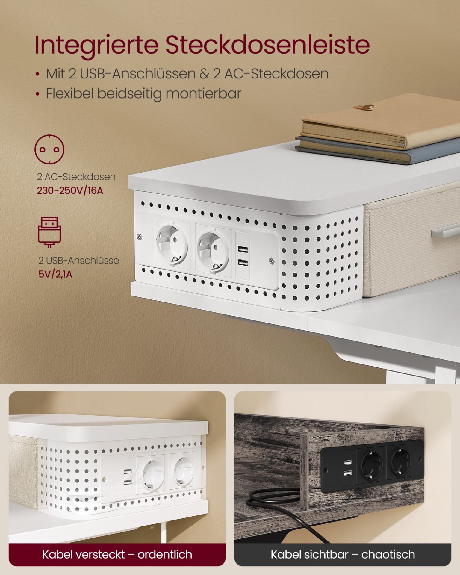 VASAGLE Electric Height Adjustable Desk 60 x 120 x (72-120) cm Continuously Adjustable with Monitor Stand, Hook, Memory Function, Straw Yellow LSD182N01 6 VASAGLE Electric Height Adjustable Desk 60 x 120 x (72-120) cm Continuously Adjustable with Monitor Stand, Hook, Memory Function, Straw Yellow LSD182N01 - Bild 6