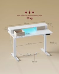 VASAGLE Electric Height Adjustable Desk 60 x 120 x (72-120) cm Continuously Adjustable with Monitor Stand, Hook, Memory Function, Straw Yellow LSD182N01 - Bild 7