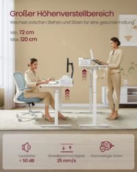VASAGLE LSD184N01 Height-Adjustable Electric Desk, 60 x 140 x (72-120), Fully Adjustable, with Monitor Stand, Hook, Memory Function, Straw Yellow - Bild 3