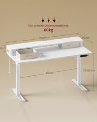 VASAGLE LSD184N01 Height-Adjustable Electric Desk, 60 x 140 x (72-120), Fully Adjustable, with Monitor Stand, Hook, Memory Function, Straw Yellow - Bild 7