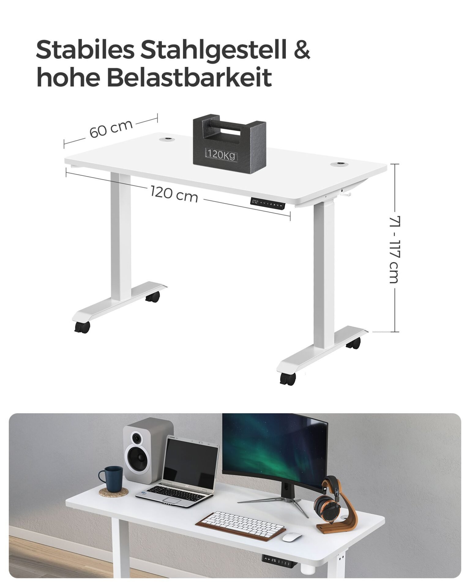 SONGMICS Height-adjustable desk 120 x 60 x 71-117 LSD202X01 6 SONGMICS Height-adjustable desk 120 x 60 x 71-117 LSD202X01 - Bild 6
