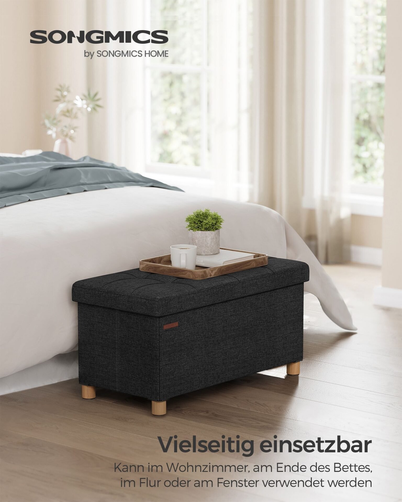 SONGMICS Folding Ottoman, Velvet Chest, Container with Lid, Footstool, 31 x 41 x 31 cm, Load Capacity 130 kg, for Hallway, Living Room, Bedroom, Cream White LSF200W01 2 SONGMICS Folding Ottoman, Velvet Chest, Container with Lid, Footstool, 31 x 41 x 31 cm, Load Capacity 130 kg, for Hallway, Living Room, Bedroom, Cream White LSF200W01 - Bild 2