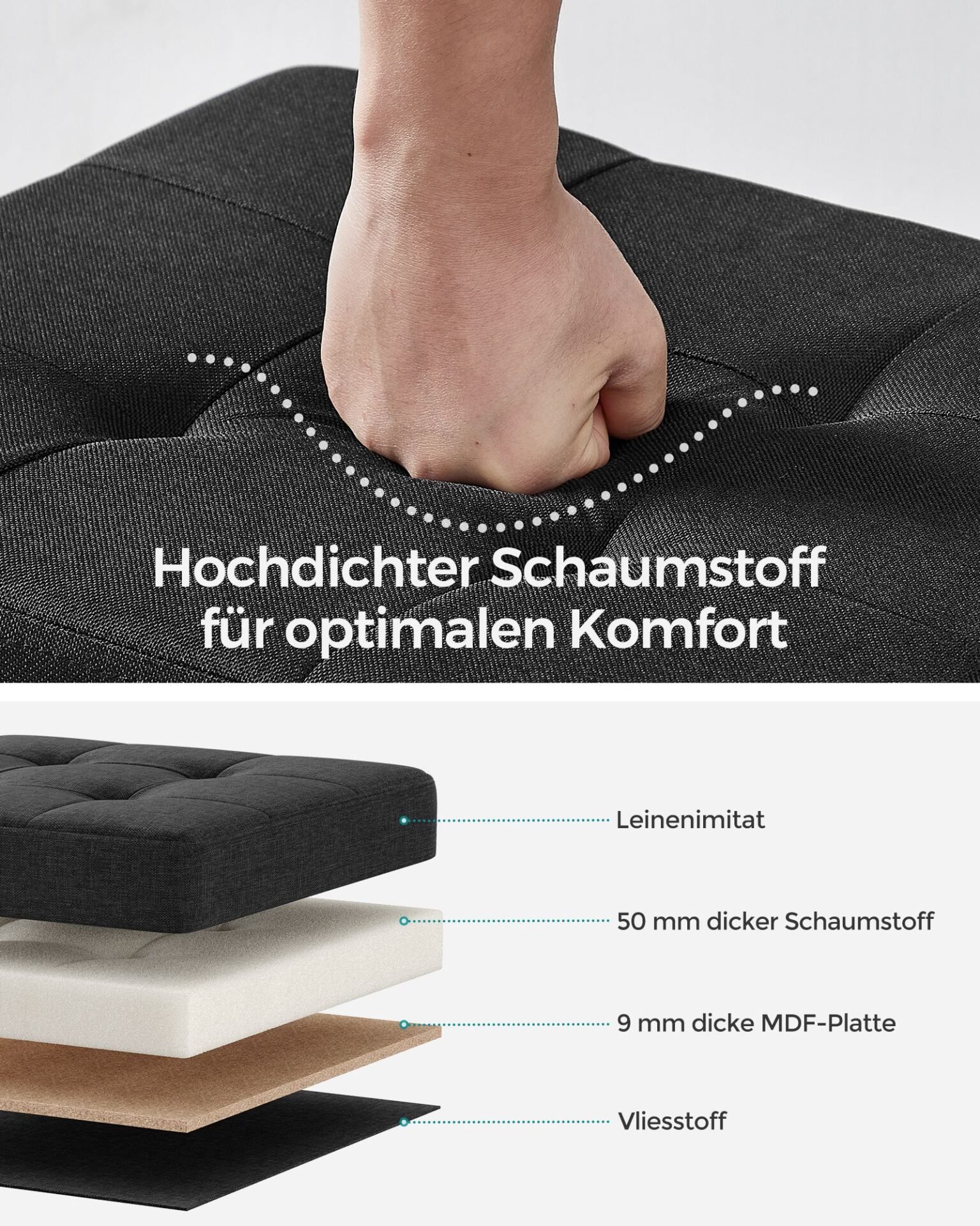 SONGMICS Folding Ottoman, Velvet Chest, Container with Lid, Footstool, 31 x 41 x 31 cm, Load Capacity 130 kg, for Hallway, Living Room, Bedroom, Cream White LSF200W01 3 SONGMICS Folding Ottoman, Velvet Chest, Container with Lid, Footstool, 31 x 41 x 31 cm, Load Capacity 130 kg, for Hallway, Living Room, Bedroom, Cream White LSF200W01 - Bild 3