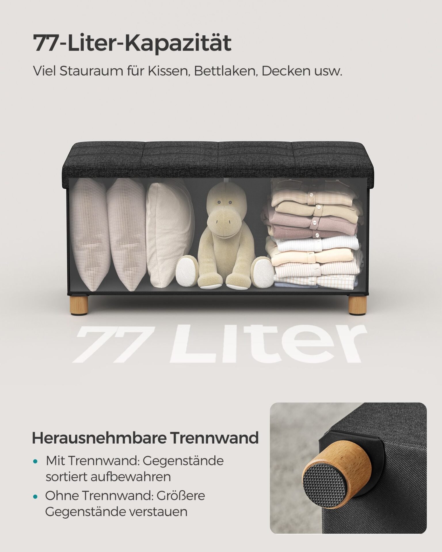 SONGMICS Folding Ottoman, Velvet Chest, Container with Lid, Footstool, 31 x 41 x 31 cm, Load Capacity 130 kg, for Hallway, Living Room, Bedroom, Cream White LSF200W01 4 SONGMICS Folding Ottoman, Velvet Chest, Container with Lid, Footstool, 31 x 41 x 31 cm, Load Capacity 130 kg, for Hallway, Living Room, Bedroom, Cream White LSF200W01 - Bild 4