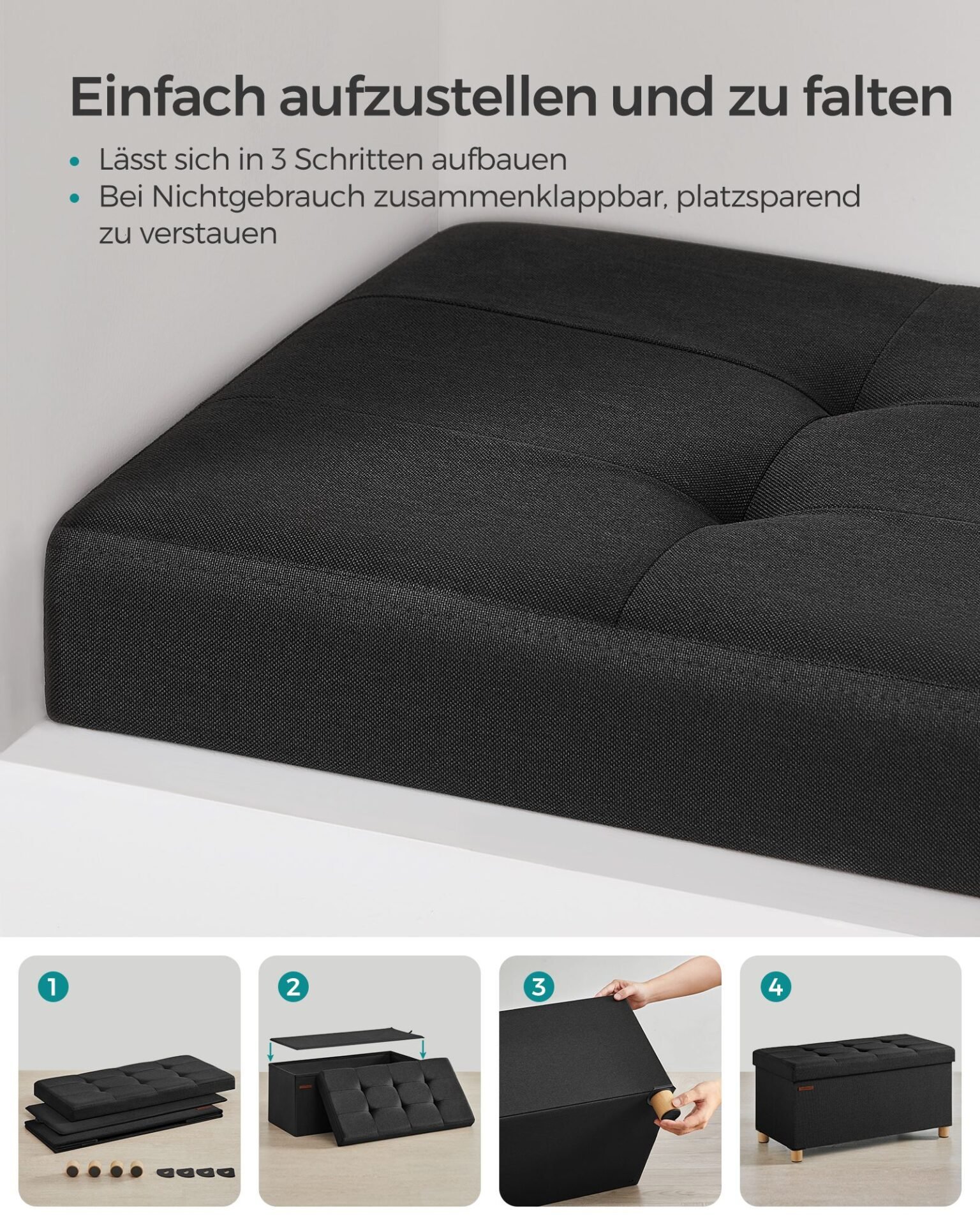 SONGMICS Folding Ottoman, Velvet Chest, Container with Lid, Footstool, 31 x 41 x 31 cm, Load Capacity 130 kg, for Hallway, Living Room, Bedroom, Cream White LSF200W01 6 SONGMICS Folding Ottoman, Velvet Chest, Container with Lid, Footstool, 31 x 41 x 31 cm, Load Capacity 130 kg, for Hallway, Living Room, Bedroom, Cream White LSF200W01 - Bild 6